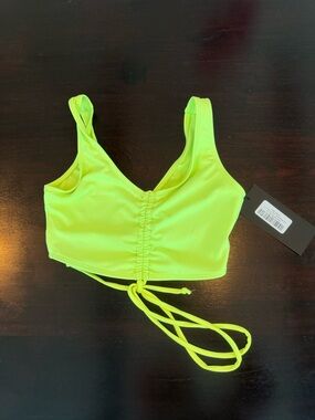 Neon Lime Ruched Drawstring Crop Tank - Women
